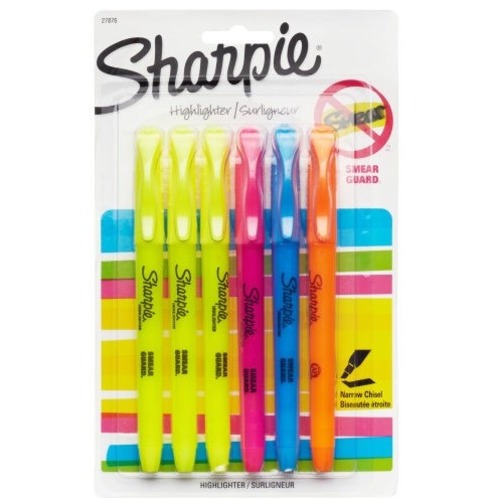 Sharpie Accent® Pocket Highlighters, Assorted, Pack Of 6 - Chisel Marker Point - Erasable - Blue Ink - 6 Pack