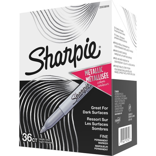 Sharpie Metallic Permanent Markers - Fine Marker Point - Metallic Silver Liquid Ink - Gray Barrel - 36 / Box