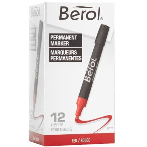 Faber-Castell Berol 3000® Chisel-Tip Permanent Markers, Red, Pack Of 12 - Chisel Marker Point Style - Red - 12 Dozen