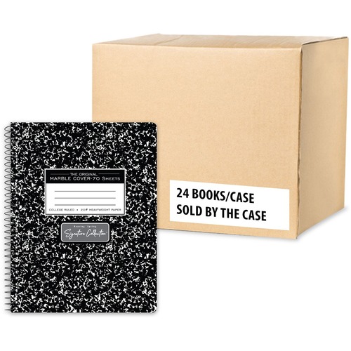 Roaring Spring Wirebound Composition Book - 70 Sheets - 140 Pages - Spiral Bound - College Ruled - 20 lb Basis Weight - 7 1/2" x 9 3/4" - 0.30" x 7.5" x 9.8" - White Paper - Black Binding - Black Marble Marble Cover - Perforated, Heavyweight Sheet, Snag P
