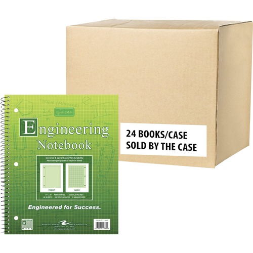 Roaring Spring WB Engineering Book Green 11"x9" - 80 Sheets - 160 Pages - Back Ruling Surface - 3 Hole(s) - 20 lb Basis Weight - Letter - 8 1/2" x 11" - 0.50" x 9" x 11" - Green Tint Paper - Black Binding - Heavyweight Sheet, Printed, Snag Proof, Hole-pun