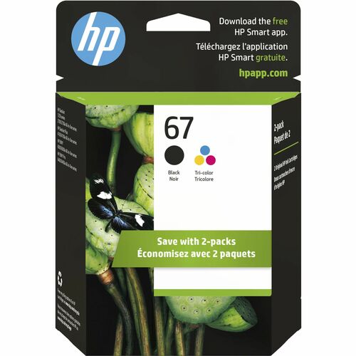 HP 67 Original Standard Yield Inkjet Ink Cartridge - Tri-color, Black - 2 / Pack - 120 Pages Black, 100 Pages Tri-color