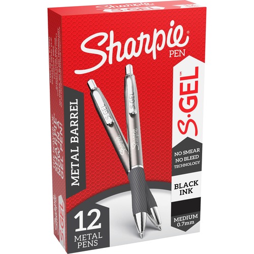 Sharpie S-Gel Pens - 0.7 mm Pen Point Size - Black Gel-based Ink - Gunmetal Barrel - 1 Dozen