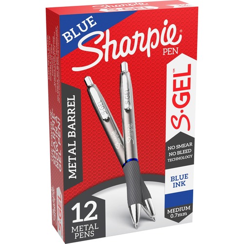 Sharpie S-Gel Pens - 0.7 mm Pen Point Size - Blue Gel-based Ink - Gunmetal Barrel - 1 Dozen