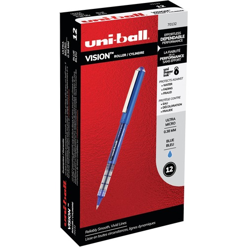 uni-ball Vision 0.38 Point Rollerball Pen - Ultra Micro Pen Point - 0.38 mm Pen Point Size - Blue - 1 Dozen
