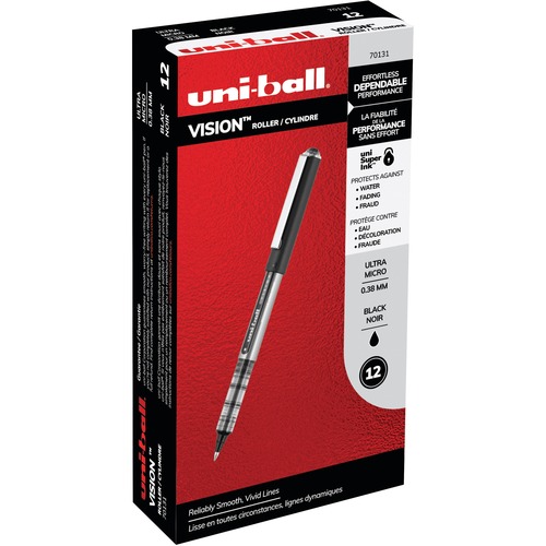 uniball™ Vision Rollerball Pen - Ultra Micro Pen Point - 0.38 mm Pen Point Size - Black - 1 Box