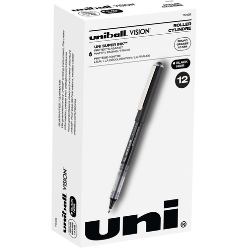 uni-ball Vision 1.0mm Point Rollerball Pen - Broad Pen Point - 1 mm Pen Point Size - Black - Black Barrel - 1 Dozen