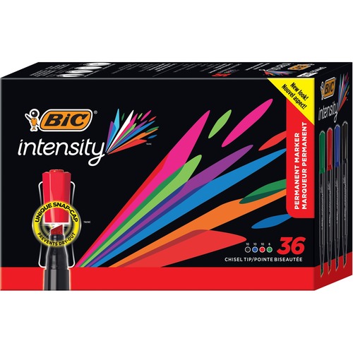 BIC Intensity Permanent Marker - Chisel Marker Point Style - Assorted - 36 Pack