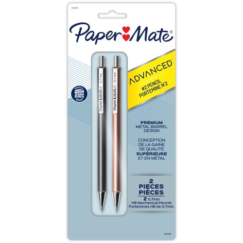 Paper Mate Advanced Mechanical Pencils - 0.7 mm Lead Diameter - Refillable - Black Lead - Gray, Rose Gold Barrel - 2 / Pack