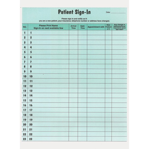 Tabbies Patient Sign-In Label Forms - 125 Sheet(s) - 11" x 8.50" Form Size - Letter - Green Sheet(s) - Paper - 125 / Pack
