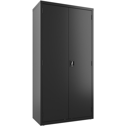 Lorell Wardrobe Storage Cabinet - 36" x 18" x 72" - 2 x Shelf(ves) - Durable, Welded, Recessed Handle, Removable Lock, Locking System, Adjustable Shelf - Black - Steel - Recycled