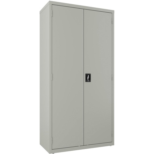 Lorell Wardrobe Storage Cabinet - 36" x 18" x 72" - 2 x Shelf(ves) - Durable, Welded, Recessed Handle, Removable Lock, Locking System, Adjustable Shelf - Light Gray - Steel - Recycled