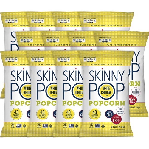 SkinnyPop White Cheddar Popcorn - Preservative-free, Dairy-free, Gluten-free, Trans Fat Free, Tree-nut Free, Peanut-free - White Cheddar - 1 oz - 12 / Carton