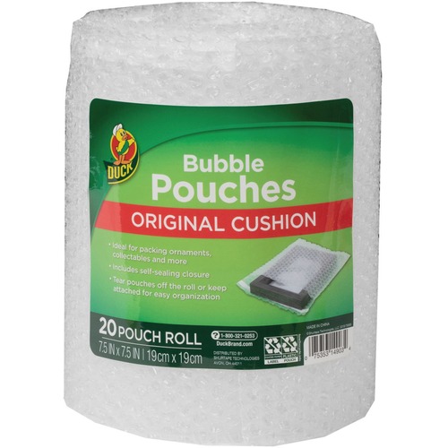 Duck Bubble Pouch Mailers - 7.50" Width - Self-sealing, Moisture Proof, Easy to Use - Clear - 20 / Roll