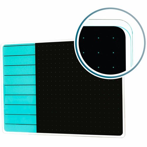 Viztex® Glacier Teal & Black Plan & Grid Glass Dry Erase Board - 17" x 23" - 17" (1.4 ft) Width x 23" (1.9 ft) Height - Tempered Glass Surface - Rectangle - Magnetic - Durable, Smudge Resistant, Magnetic, Frameless, Multi-Grid, Rounded Corner, Ghost R