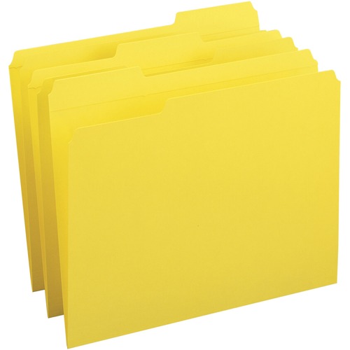 Business Source Reinforced Tab Colored File Folders - Yellow - 10% Recycled - 100 / Box