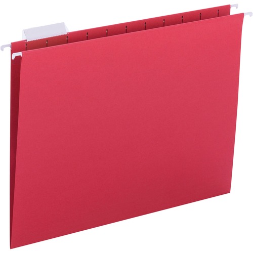 Business Source 1/5 Tab Cut Letter Recycled Hanging Folder - 8 1/2" x 11" - Red - 10% Recycled - 25 / Box