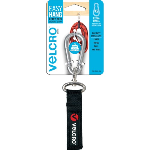 VELCRO® Heavy Duty Storage Strap - 1 Each - Extra Small (XS) - Carabiner Attachment - 0.8" Height x 3.3" Width x 8.8" Length - Black