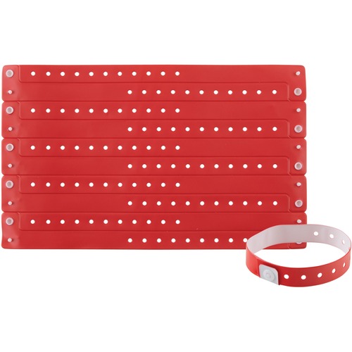 Advantus Colored Vinyl Wristbands - 100 / Pack - 0" Height x 0.6" Width x 9.8" Length - Red - Vinyl