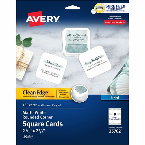Picture of Avery&reg; Clean Edge Square Cards, Rounded Corners, 2.5" x 2.5" (35702)