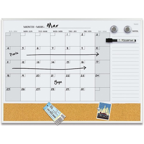 Quartet Magnetic Combination Board, Slim Aluminum Frame, 17" x 23" - 1 Month Single Page Layout - Aluminum, Cork - 17" Height x 23" Width - Dry Erase Surface, Magnetic, Notes Area, Writable Surface - 1 Each