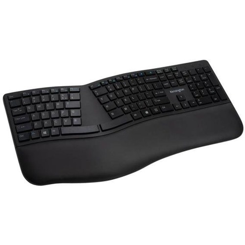 Kensington Pro Fit Ergo Wireless Keyboard, Black - Wireless Connectivity - Bluetooth/RF - 2.40 GHz - Black