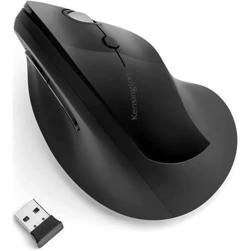 Kensington Pro Fit Ergo Wireless Vertical Mouse Black - Wireless - Black - 1600 dpi - Tilt Wheel - 6 Button(s)