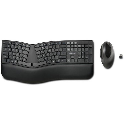 Kensington Pro Fit Ergo Wireless Keyboard and Mouse - Wireless Bluetooth/RF Black - Wireless Bluetooth/RF Mouse - 5 Button - Black - 1 Pack