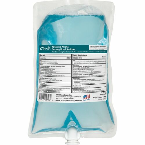 Betco Hand Sanitizer Foam Refill - Citrus Scent - 33.8 fl oz (1000 mL) - Kill Germs - Hand - Moisturizing - Light Blue - Anti-irritant, Non-sticky, Residue-free, Non-drying - 1 Each