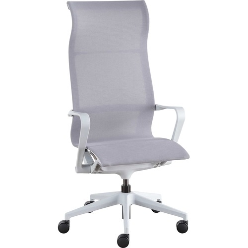 Lorell Executive Gray Mesh High-back Chair - Nylon, Mesh Back Material - Plastic Frame Material - High Back - 5-star Base - Gray - 1 Each