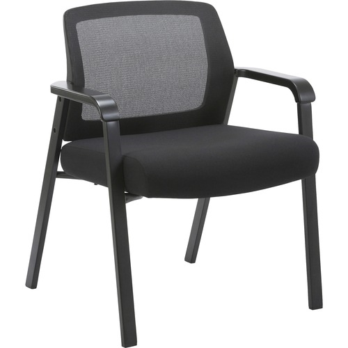 Lorell Big & Tall Mesh Low-Back Guest Chair - Fabric Seat - Mesh Back - Steel Frame - Low Back - Black - 1 Each