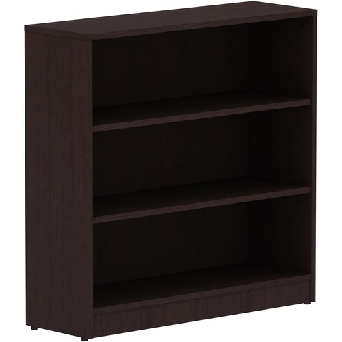Lorell Laminate Bookcase - 36" x 12" x 36" - 3 x Shelf(ves) - Laminated, Sturdy, Contemporary Style, Square Edge, Adjustable Shelf - Espresso - Medium Density Fiberboard (MDF), Laminate - Assembly Required