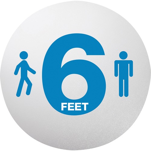 Lorell "6 Feet" Printed Personal Spacing Discs - 8 / Carton - 6 Feet Print/Message - Disc Shape - Blue, White Print/Message Color - Repositionable, Durable, Non-slip, Pre-printed - Vinyl - Blue, Clear, White