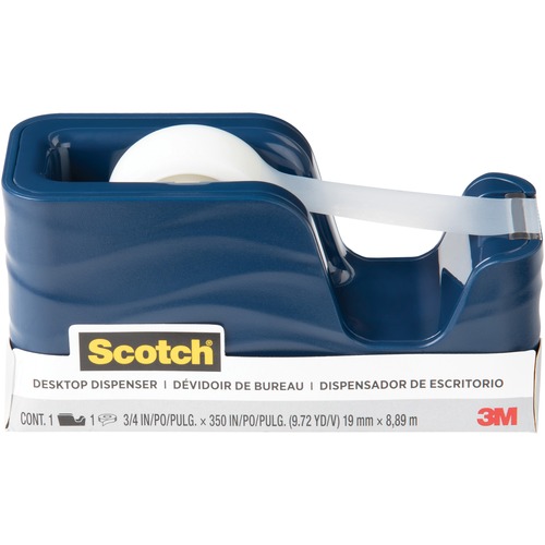 Scotch Wave Desktop Tape Dispenser - 1" (25.40 mm) Core - Refillable - Impact Resistant, Non-skid Base, Weighted Base - Plastic - Metallic Blue - 1 Each = MMMC20WAVEMI