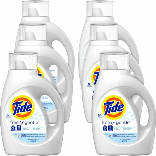Tide Free & Gentle Detergent - 46 fl oz (1.4 quart) - 6 / Carton - Hypoallergenic, Dye-free, Fragrance-free
