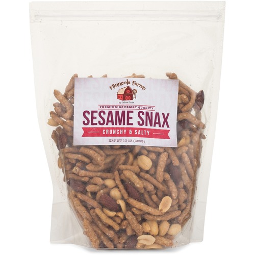 Office Snax Sesame Stix/Rice Crackers Snack Mix - Resealable Bag - Crunchy, Salty - 1 / Bag