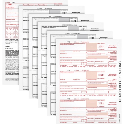 TOPS 5-part 1099-NEC Tax Forms - 5 Part - White - 50 / Pack