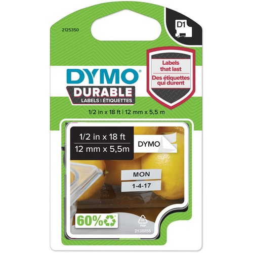 Dymo D1 Labels - 1/2" - Rectangle - White - 1 Each