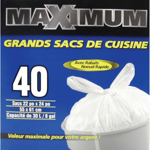Polyethics Trash Bag - 22" (558.80 mm) Width x 24" (609.60 mm) Length - White - Hexene Resin, Plastic Resin - 40/Box - Garbage, Kitchen