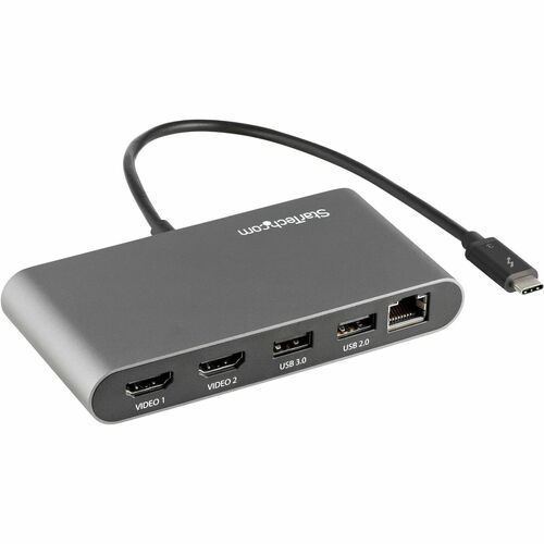 StarTech.com Thunderbolt 3 Mini Dock - Portable Dual Monitor TB3 Laptop Docking Station HDMI 4K 60Hz - 2x USB-A & GbE - 28cm (11") cable - Thunderbolt 3 certified mini dock - 40Gb video & data/dual monitor 4K 60Hz HDMI/2x USB-A 3.0/2.0/GbE - Bus-Powered -