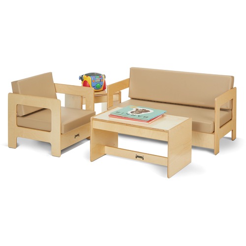 Jonti-Craft Living Room 4 Piece Set - Wheat - 37.5" x 20" x 20" Couch, 19.5" x 20" x 20" Chair, 25" x 15.5" x 13" Coffee Table, 15" x 15.5" x 13" End Table - Material: Baltic Birch Frame - Finish: Wheat - Cozy Seating - JNT3781JC