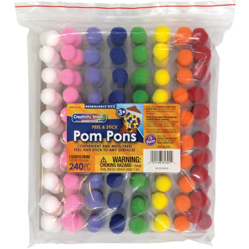 Creativity Street Peel-n-Stick Pom Pons - Craft Project - 240 Piece(s) - 0.63" (15.88 mm)Height - 240 / Pack - Assorted - Plush