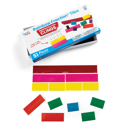 hand2mind Rainbow Fraction Tiles Demonstration Clings - Skill Learning: Mathematics, Visual, Fraction, Exploration - 8-13 Year - 51 Pieces - Red, Pink, Orange, Yellow, Green, Teal, Blue, Purple, Black