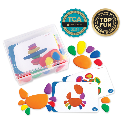 Learning Advantage Rainbow Pebbles - Skill Learning: Fine Motor, Construction, Mathematics, Counting, Creativity, Sorting, Visual Perception, Stacking, Tactile Stimulation - 3 Year & Up - 56 Pieces