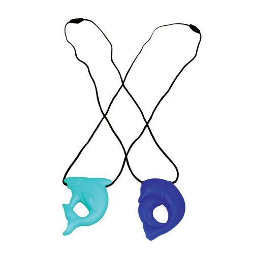 Fun and Function Shark & Dolphin Chewy Necklace Set - Skill Learning: Chewing, Sensory - 3 Year & Up - Teal, Blue, Black