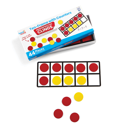 hand2mind Ten-Frame with Counter Demonstration Clings - Skill Learning: Mathematics, Visual, Addition, Exploration, Subtraction, Multiplication, Division, Fraction - 5-10 Year - 44 Pieces - Red, Yellow