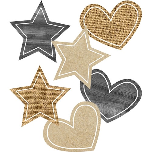 Schoolgirl Style Simply Stylish Burlap Stars & Hearts Cut-Outs - Stars, Hearts, Classic Patterns, Wood Elements, and Succulent Designs - Burlap, Kraft Paper, Card Stock, Woodgrain - 33 / Pack - Accents - CDP120578