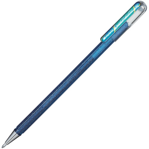 Pentel Arts Dual Metallic Rollerball Pen - Bold Pen Point - 1 mm Pen Point Size - Blue, Metallic Green Gel-based Ink - Transparent Barrel - 1 Each - Rollerball Pens - PEN02455