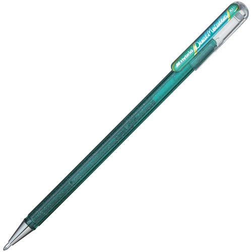 Pentel Arts Dual Metallic Rollerball Pen - Bold Pen Point - 1 mm Pen Point Size - Green, Metallic Blue Gel-based Ink - Transparent Barrel - 1
