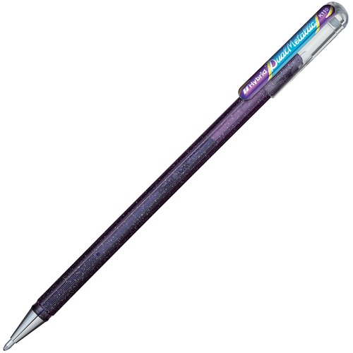 Pentel Arts Dual Metallic Rollerball Pen - Bold Pen Point - 1 mm Pen Point Size - Violet, Metallic Blue Gel-based Ink - Transparent Barrel - 1 Each - Rollerball Pens - PEN02459